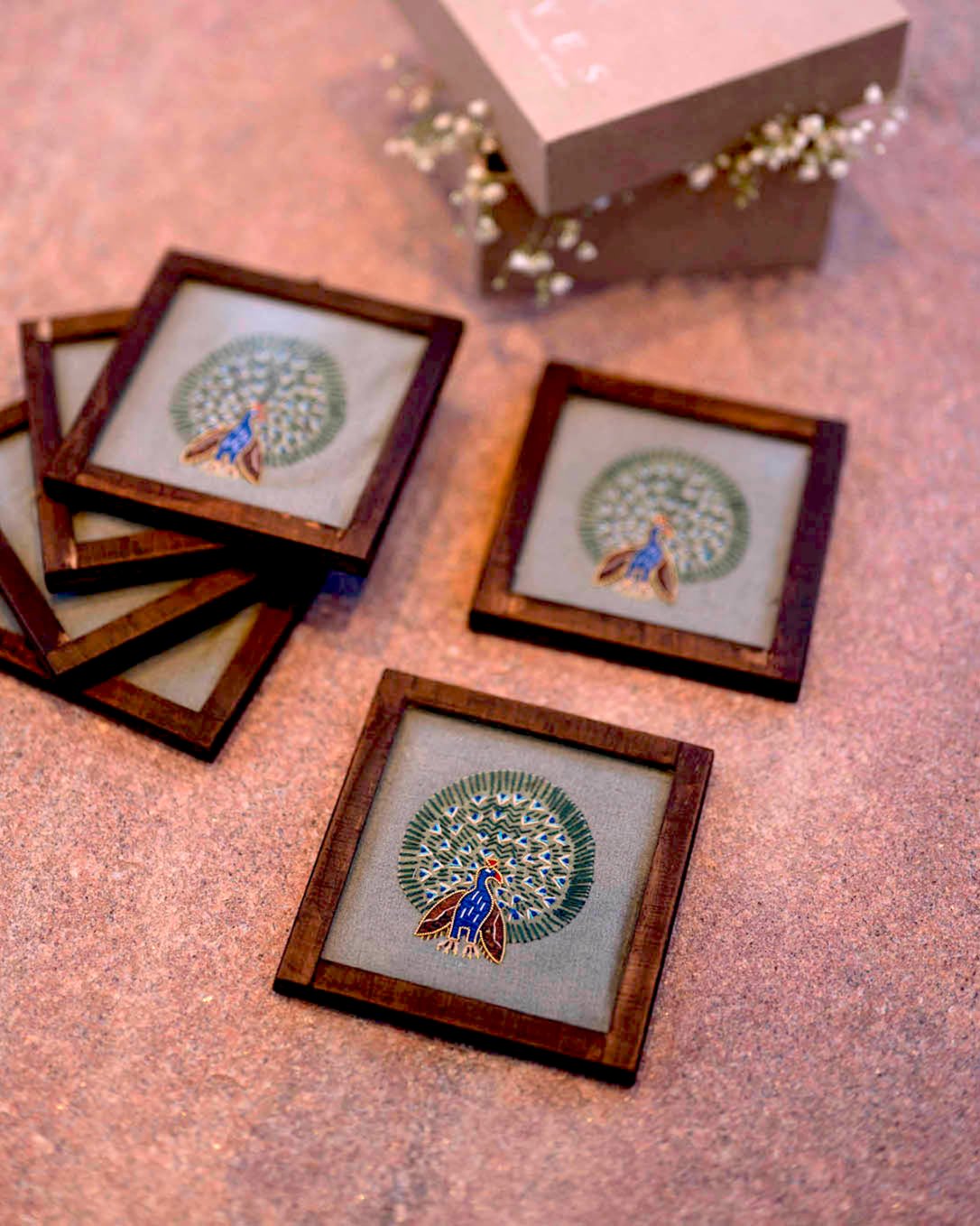 Dancing Peacock Coasters - Set of 2