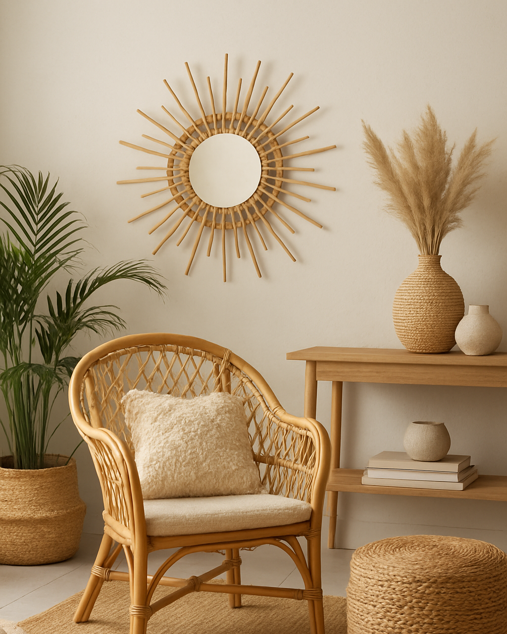 Sunshine Round Cane Mirror