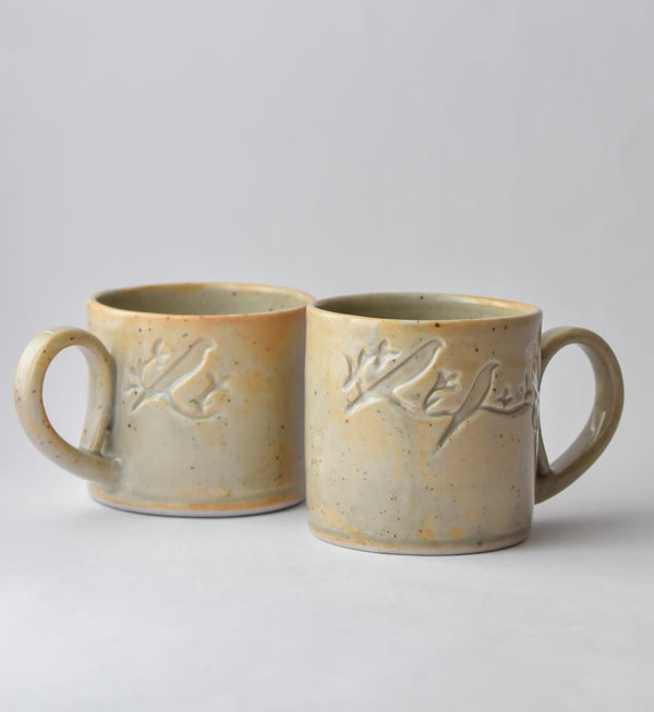 Restful Birds- Hand Carved Porcelain Mug Set