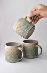 Lotus Mug- Hand Carved Rustic Stoneware Mug