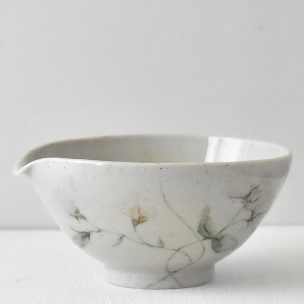 Tender Vines- Katakuchi or Matcha Tea Bowl- Hand Painted Porcelain Pouring Bowls