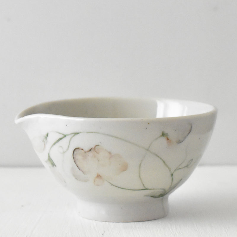 Tender Vines- Katakuchi or Matcha Tea Bowl- Hand Painted Porcelain Pouring Bowls
