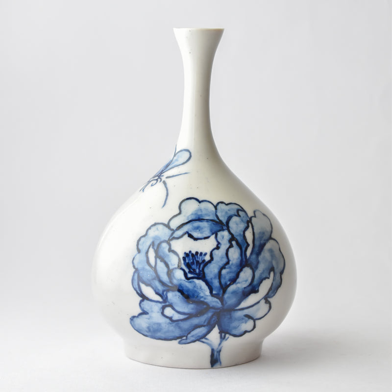 A Story of a Peony & a Butterfly- Hand painted Porcelain Vase