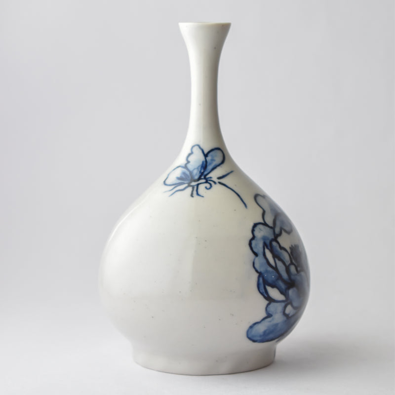A Story of a Peony & a Butterfly- Hand painted Porcelain Vase