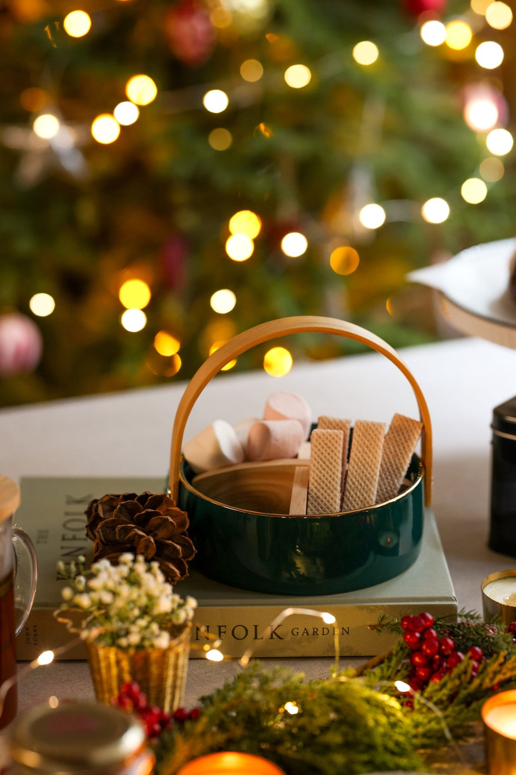 Green Ceramic Basket Serveware