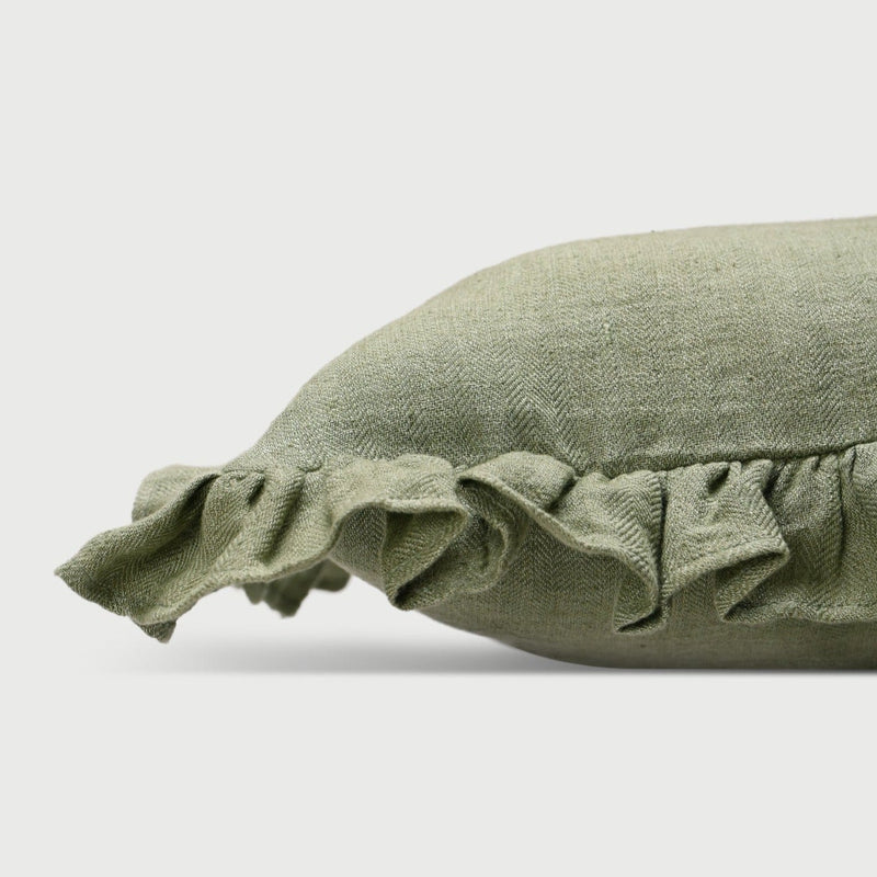 Ruffle Eucalyptus Linen Pillow Cover