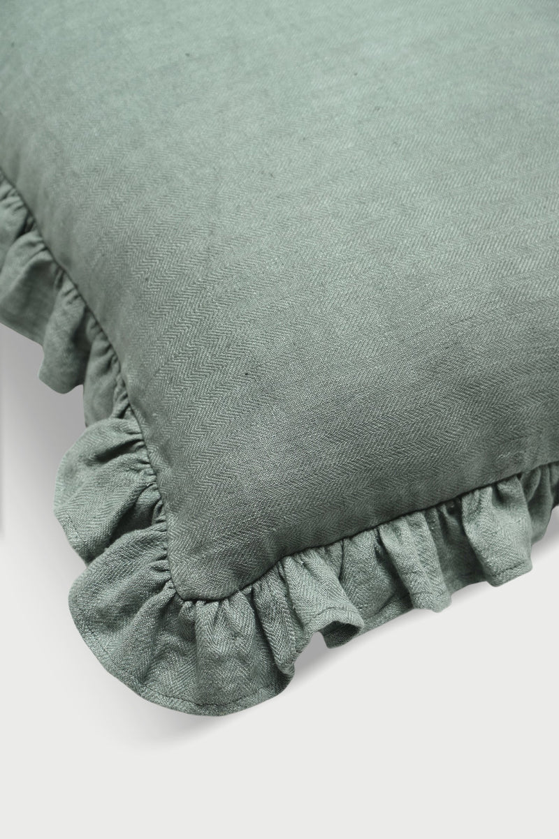 Ruffle Duck Egg Linen Pillow Cover
