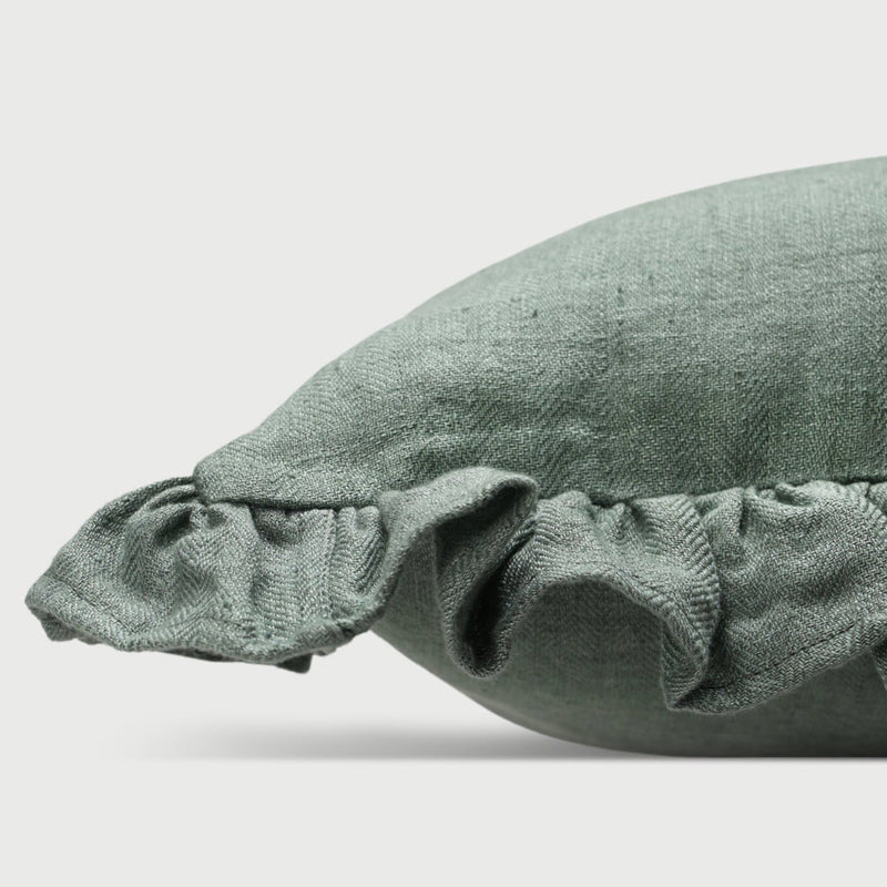 Ruffle Duck Egg Linen Pillow Cover