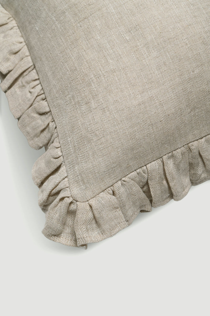 Ruffle Oatmeal Linen Pillow Cover