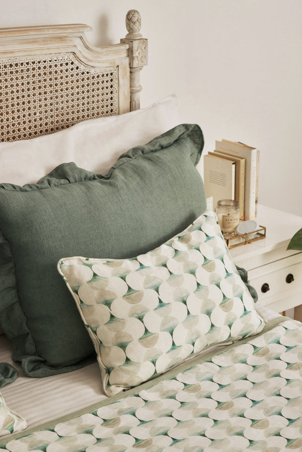 Ruffle Duck Egg Linen Pillow Cover