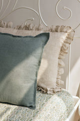 Herringbone Teal Linen Cushion Cover