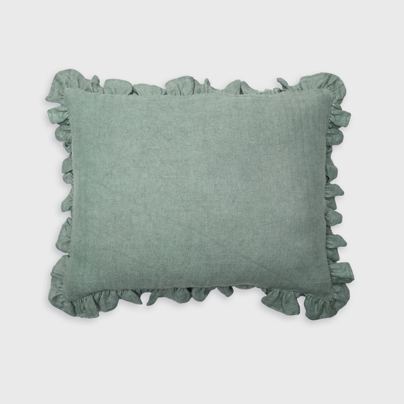 Ruffle Duck Egg Linen Pillow Cover