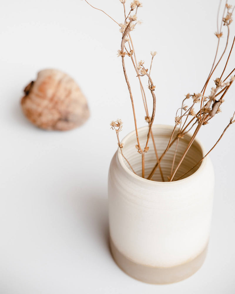 White and beige ceramic vase