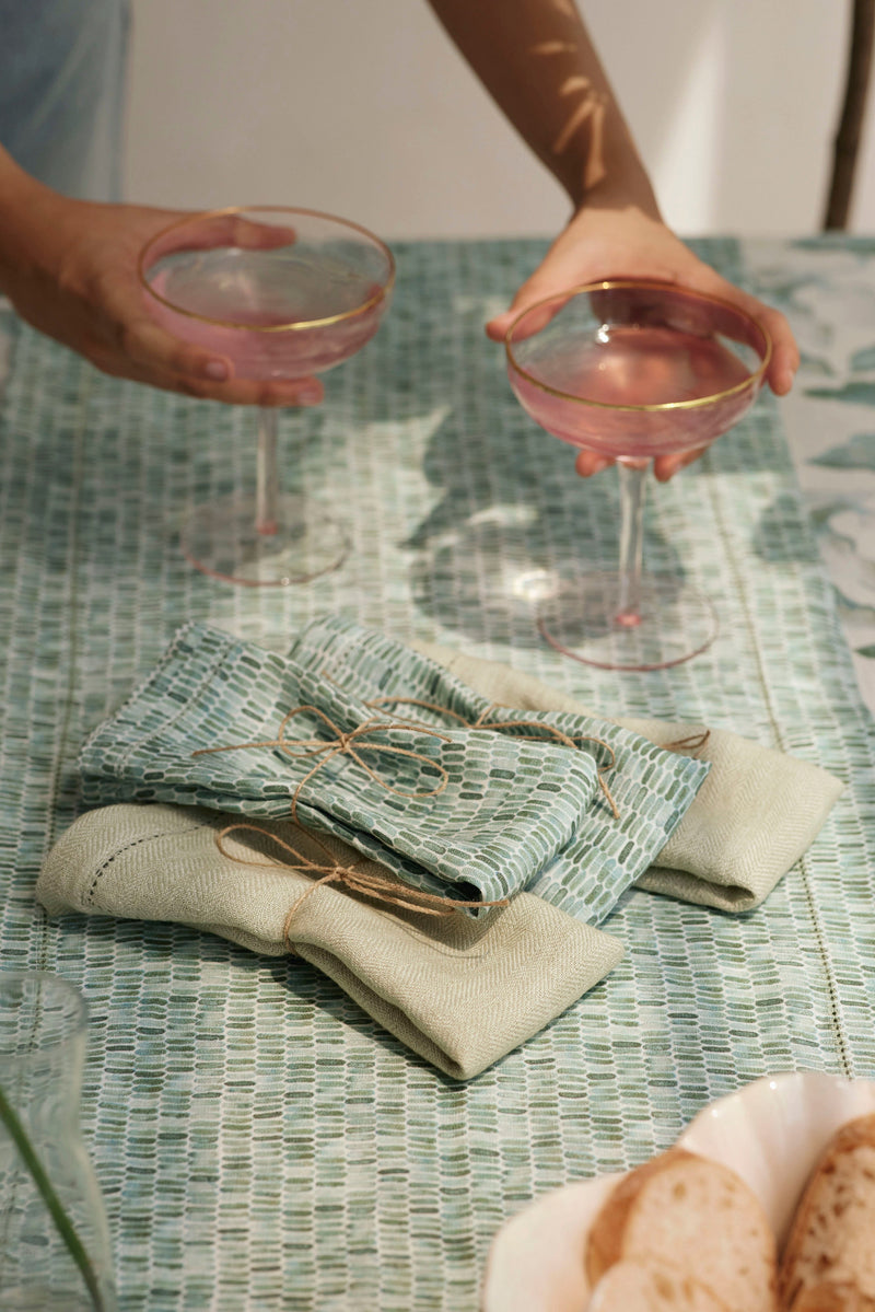 Herringbone Sage Linen Table Napkins