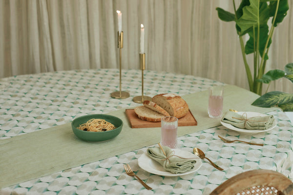 Herringbone Sage Linen Table Runner