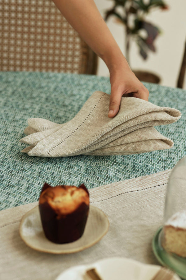 Herringbone Oatmeal  Linen Table Napkins